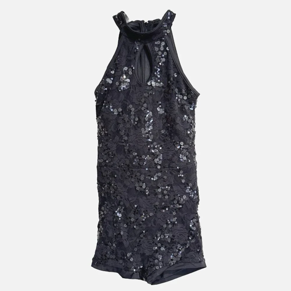 WEISSMAN Black Sequin Lace Dance Costume Sizes‎ MC/LC Mock Neck Competition Jazz
